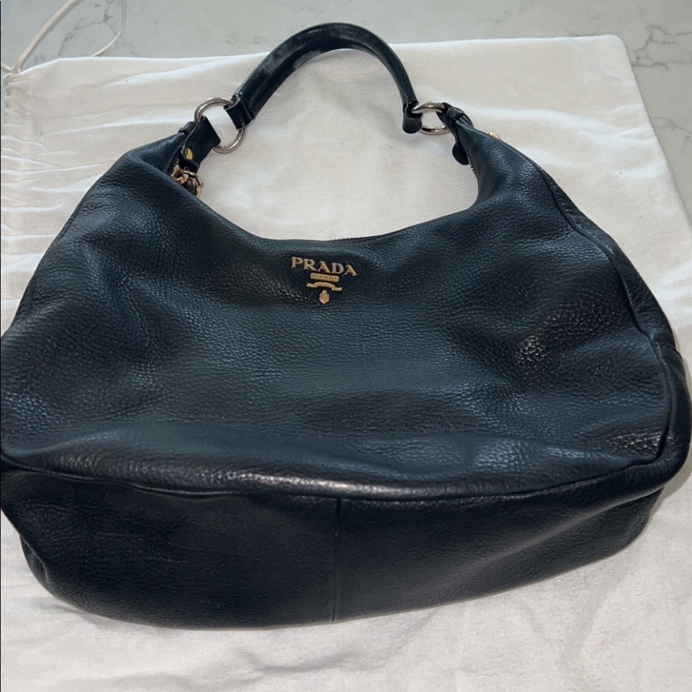 Authentic Prada Black Leather Dual Handle Handbag